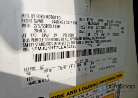 2020 Ford Expedition Xlt from USA, damaged, VIN 1FMJU1HT7LEA24425